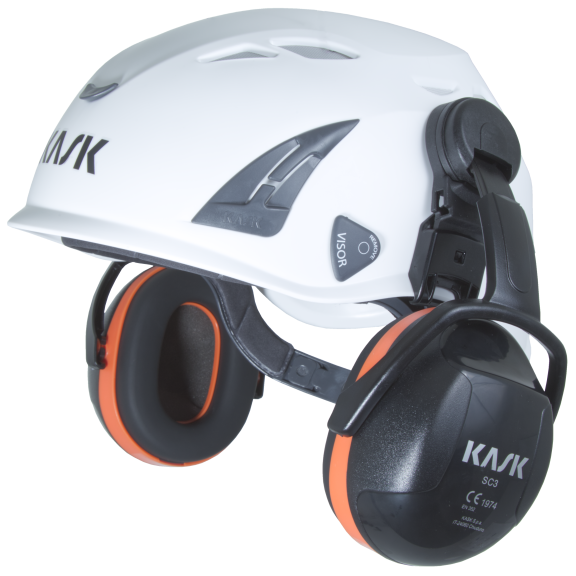 Kask Helm mit Gehörschutz orange