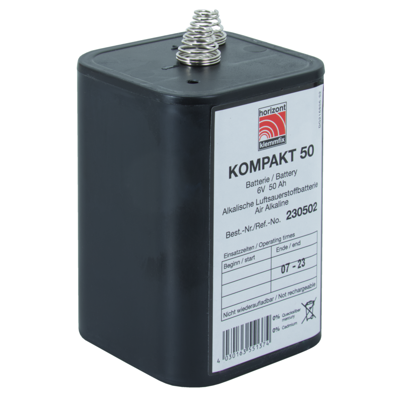 Blockbatterie Kompakt 50, Zink/Luft Alkali 6V/50AH